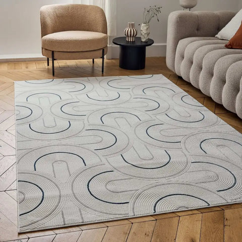 Carmel Cream-Blue Geometric Rug | 6070 - Rugs