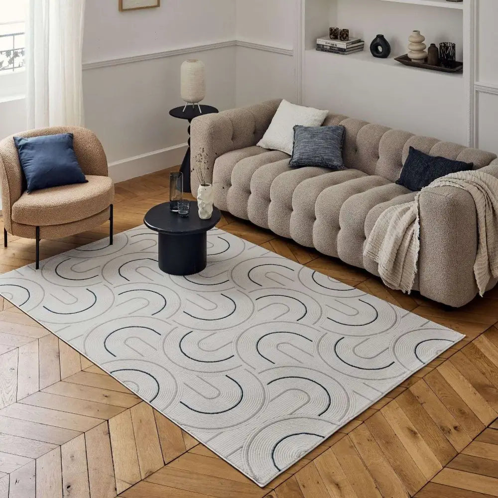 Carmel Cream-Blue Geometric Rug | 6070 - Rugs