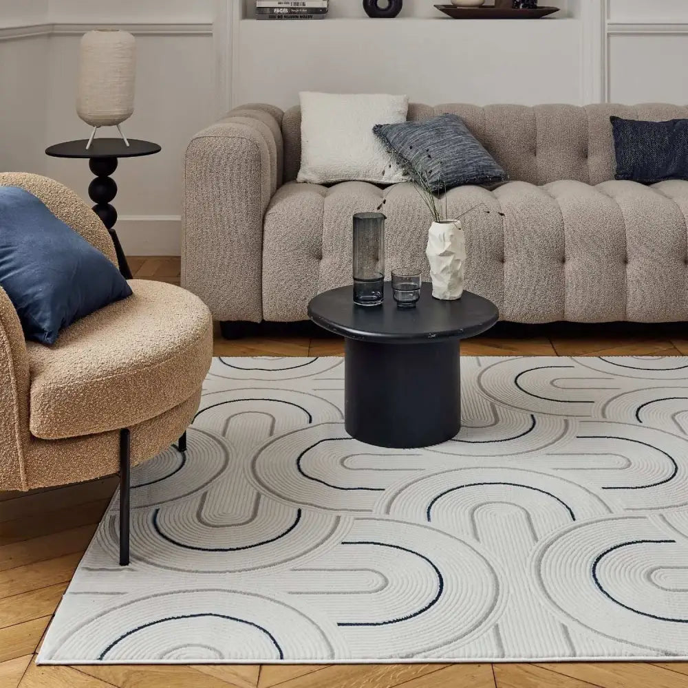 Carmel Cream-Blue Geometric Rug | 6070 - Rugs