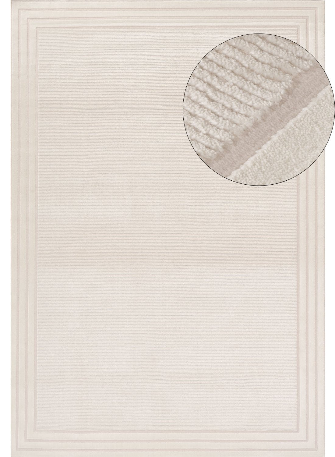 Cream colored bordered rug with subtle ribbed texture in carmel cream bordered rug 6060 design