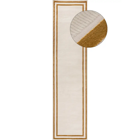 Carmel Cream-Gold Bordered Rug | 6060 - 80X300 cm - Rugs