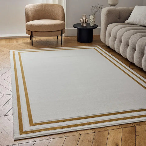 Carmel Cream-Gold Bordered Rug | 6060 - Rugs