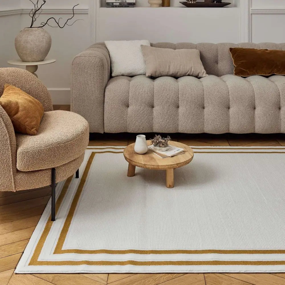 Carmel Cream-Gold Bordered Rug | 6060 - Rugs