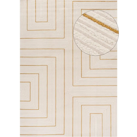 Carmel Cream-Gold Geometric Rug | 6040 - 80X150 cm - Rugs