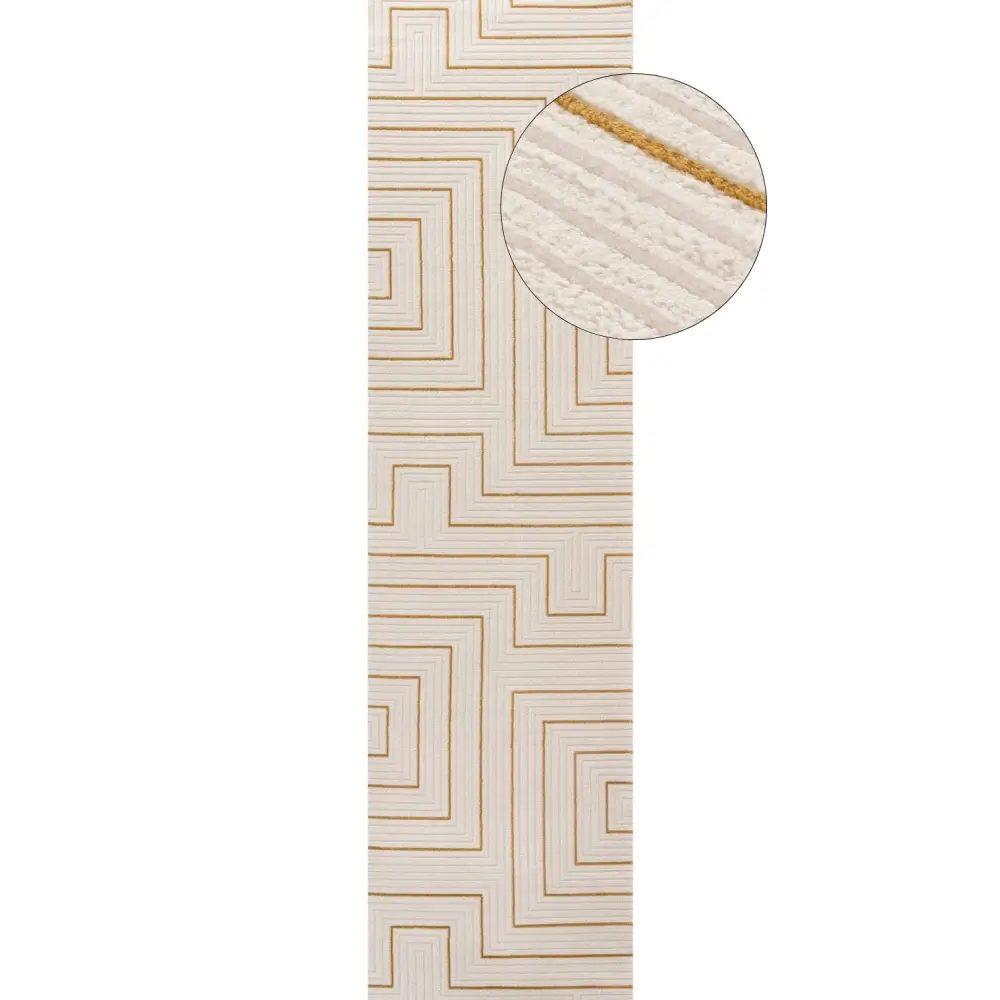 Carmel Cream-Gold Geometric Rug | 6040 - 80X300 cm - Rugs