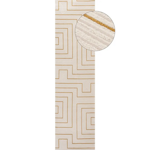 Carmel Cream-Gold Geometric Rug | 6040 - 80X300 cm - Rugs