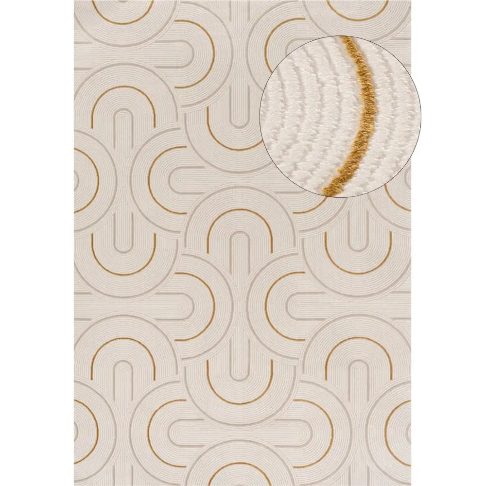 Carmel Cream-Gold Geometric Rug | 6070 - 80X150 cm - Rugs