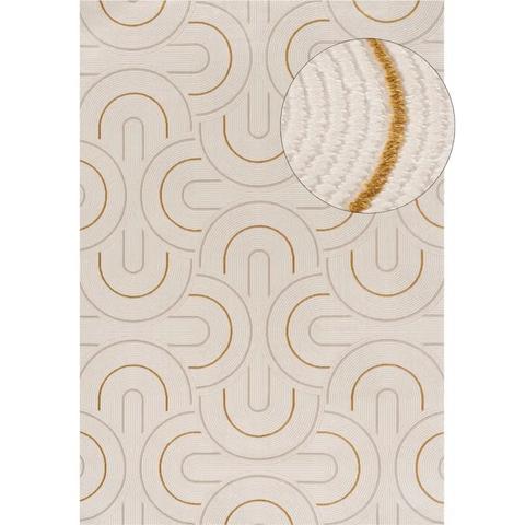 Carmel Cream-Gold Geometric Rug | 6070 - 80X150 cm - Rugs