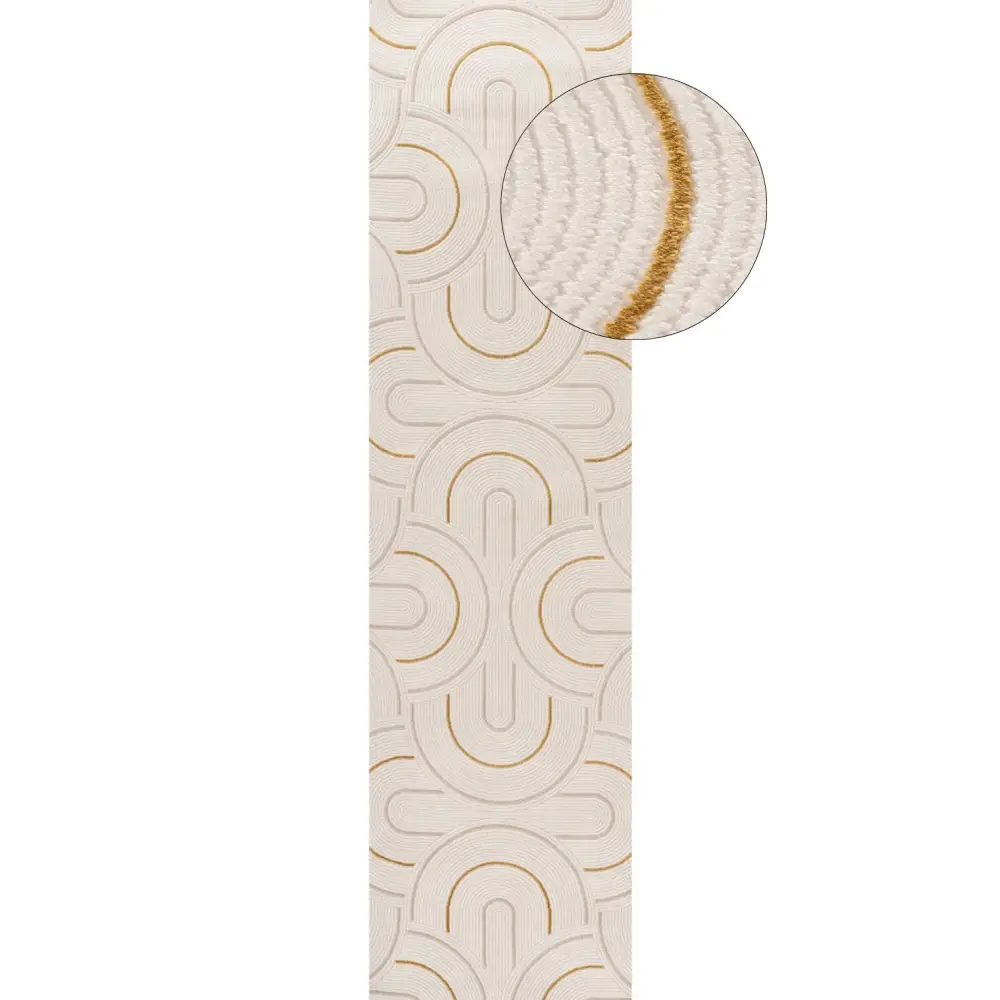 Carmel Cream-Gold Geometric Rug | 6070 - 80X300 cm - Rugs