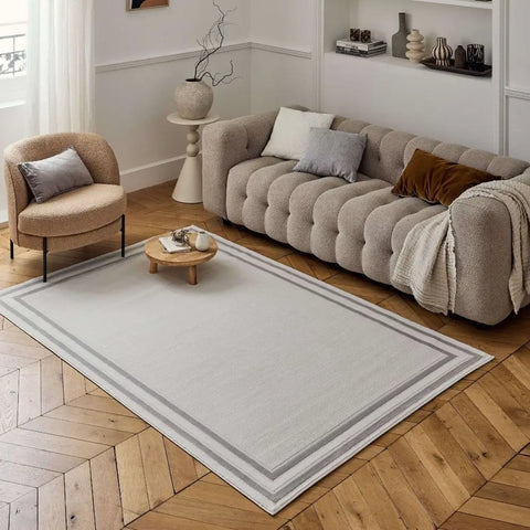Carmel Cream-Grey Bordered Rug | 6060 - Rugs