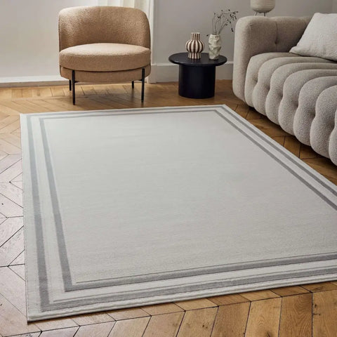 Carmel Cream-Grey Bordered Rug | 6060 - Rugs