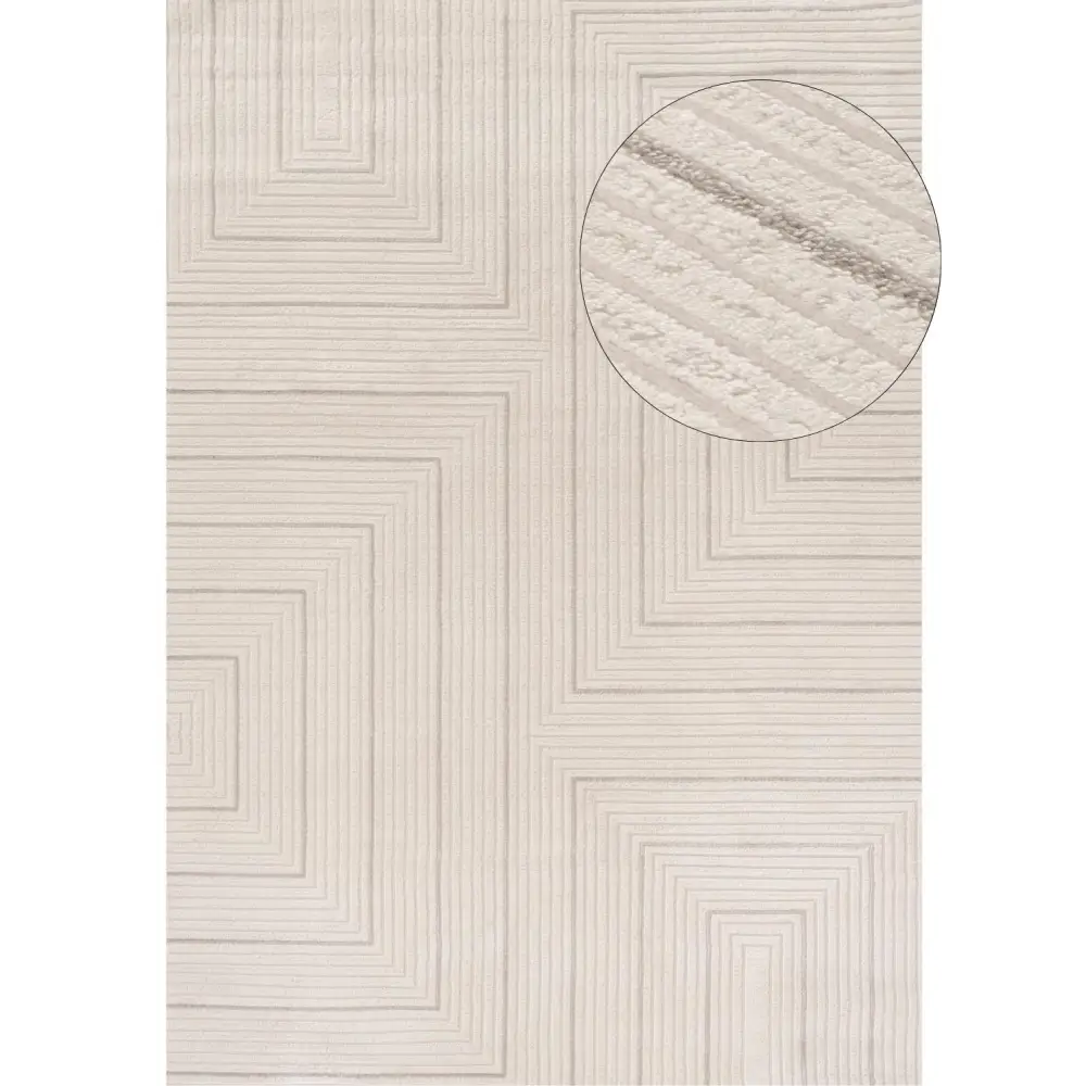 Carmel Cream-Grey Geometric Rug | 6040 - 80X150 cm - Rugs