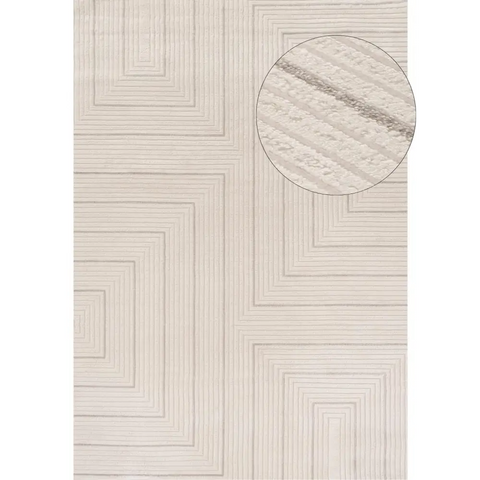 Carmel Cream-Grey Geometric Rug | 6040 - 80X150 cm - Rugs
