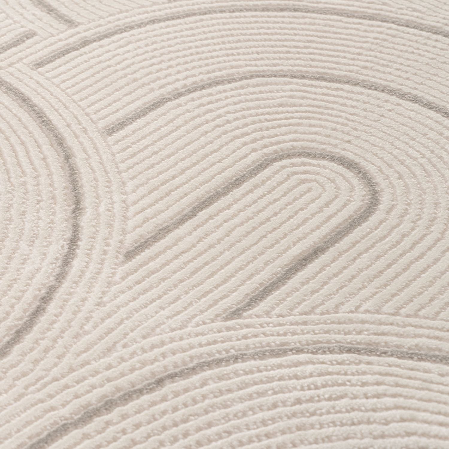 Beige textured carmel cream-grey geometric rug with subtle gray wave-like patterns for stylish floor decor