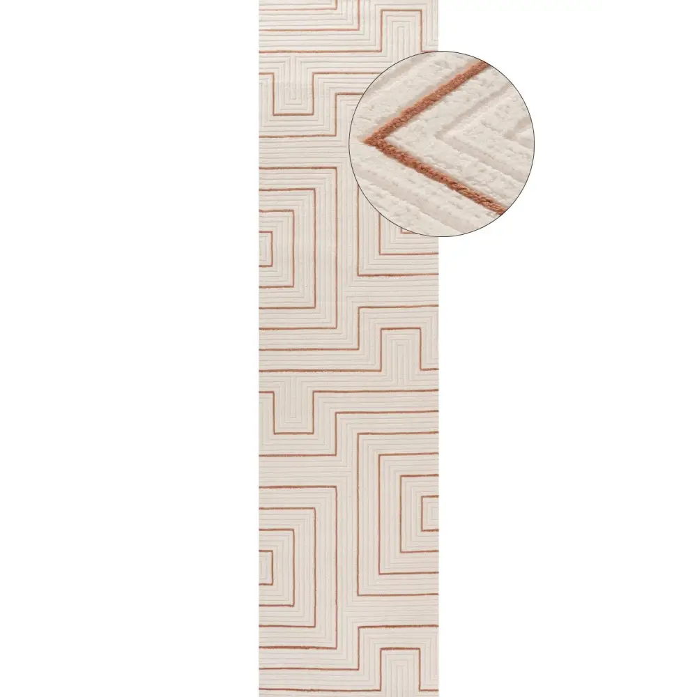 Carmel Cream-Terra Geometric Rug | 6040 - 80X300 cm - Rugs