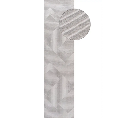 Carmel Grey-Cream Geometric Rug | 6050 - 80X300 cm - Rugs