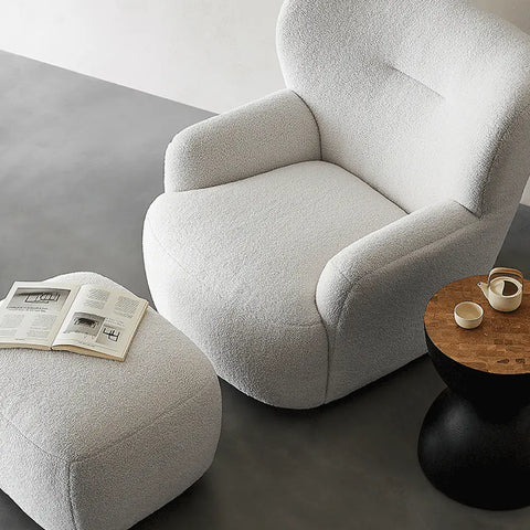 Carmen Armchair With Footstool White Boucle