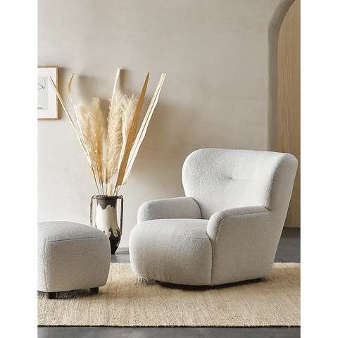 Carmen Armchair With Footstool White Boucle