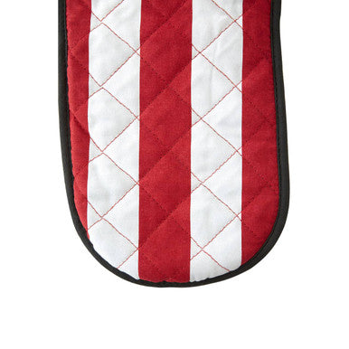 Carnival double oven glove in red and white quilted fabric with black trim designed for safe double oven use