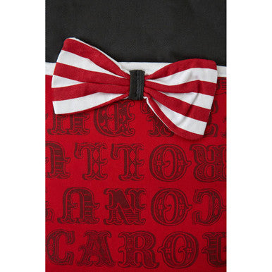 Carnival double oven glove featuring a red and white striped bow tie and black clasp for easy handling