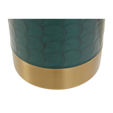 Teal textured carolina green enamel wine cooler with a gold metallic band at the base for stylish chilling