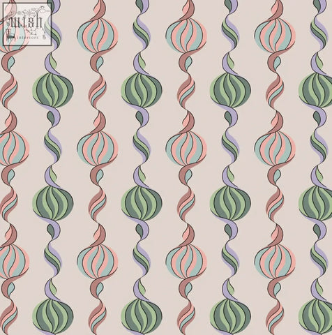 Pastel candy wallpaper featuring onion-shaped carousel twist motifs in a french block print by micaela sharp