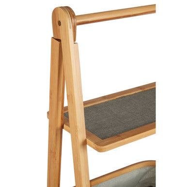Light-colored bamboo carrick 3 tier storage unit with grey fabric-lined shelves for stylish organization