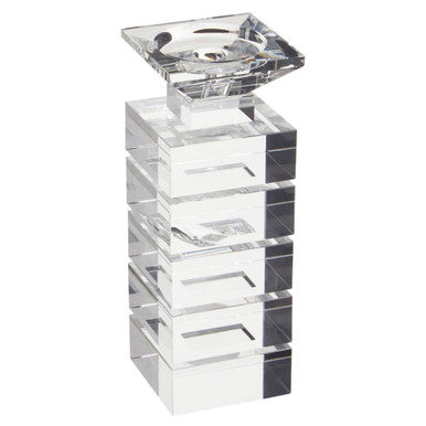 Clear acrylic small candle holder carrie clear finish with square base and tiered stacked design