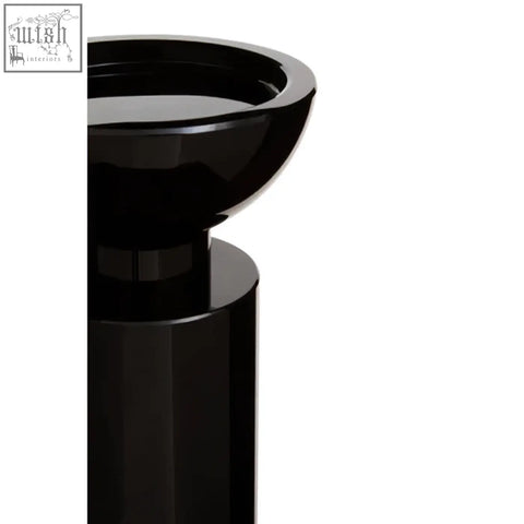 Large black crystal candle holder with glossy ceramic pedestal and rounded bowl top for elegant candle display