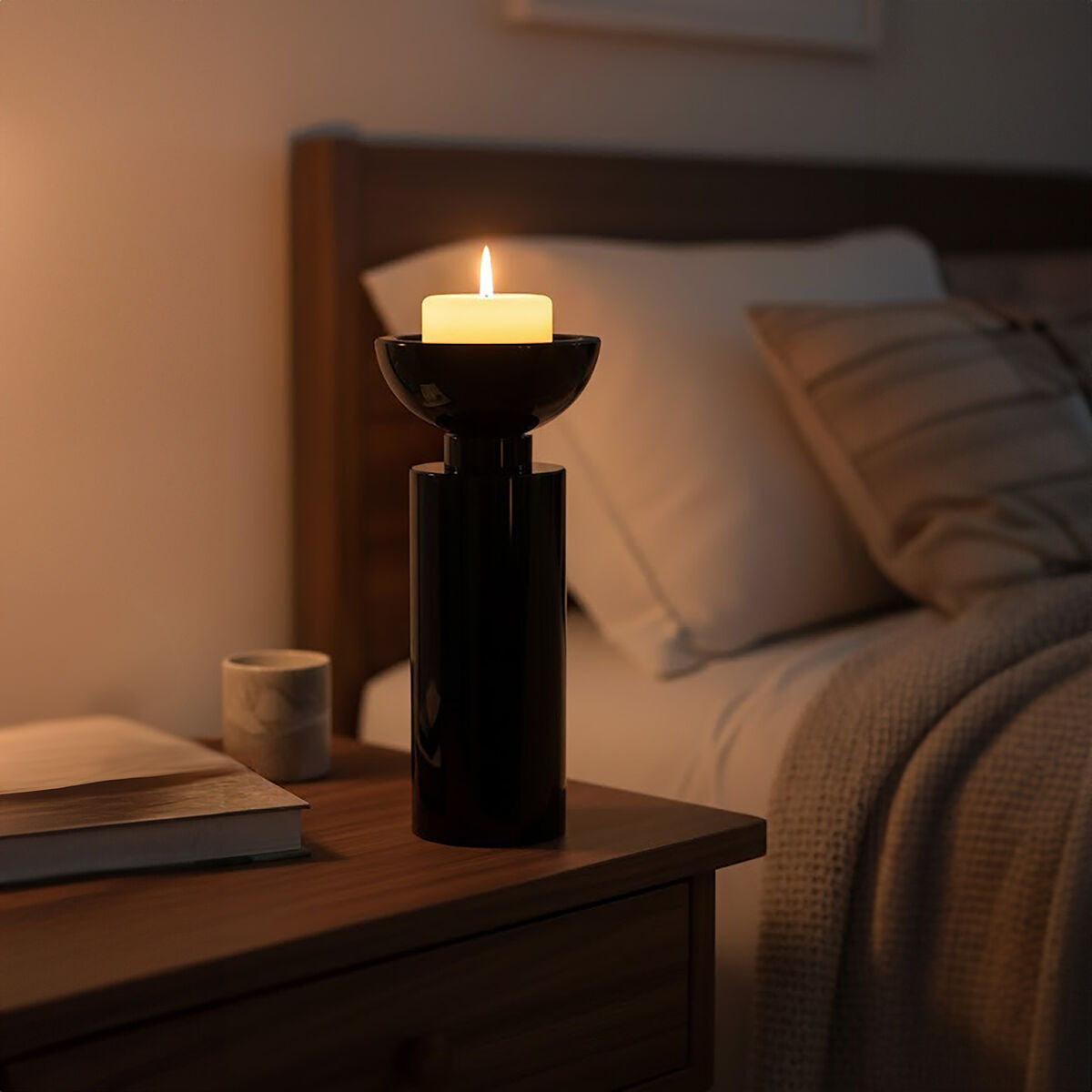 Carrie Medium Black Crystal Candle Holder