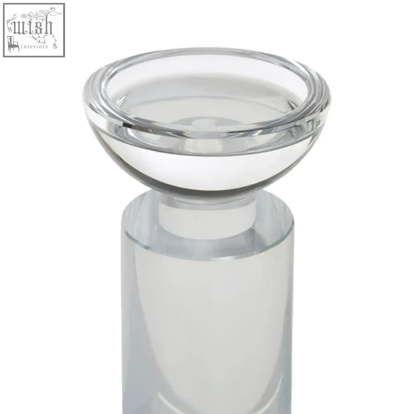 Clear glass crystal candle holder with rounded domed cap and cylindrical body perfect for small candles