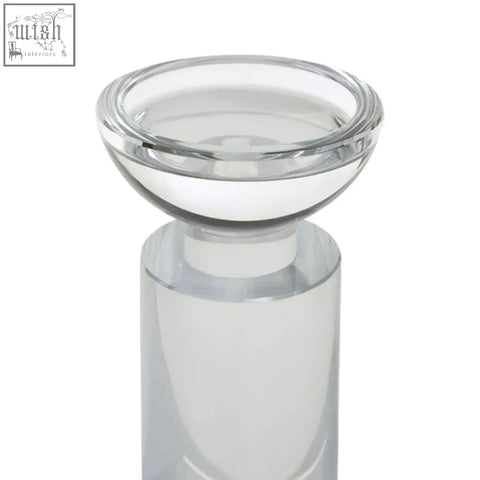 Clear glass crystal candle holder with rounded domed cap and cylindrical body perfect for small candles
