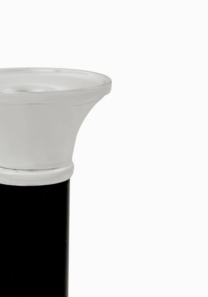 Carsons classic pair of candle holders with white frosted glass tops and sleek black cylindrical bases