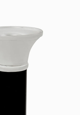 Carsons classic pair of candle holders with white frosted glass tops and sleek black cylindrical bases