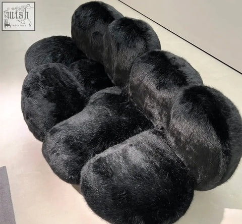 Black faux fur carter three seater sofa with plush rounded segments offers financing and low shipping cost options