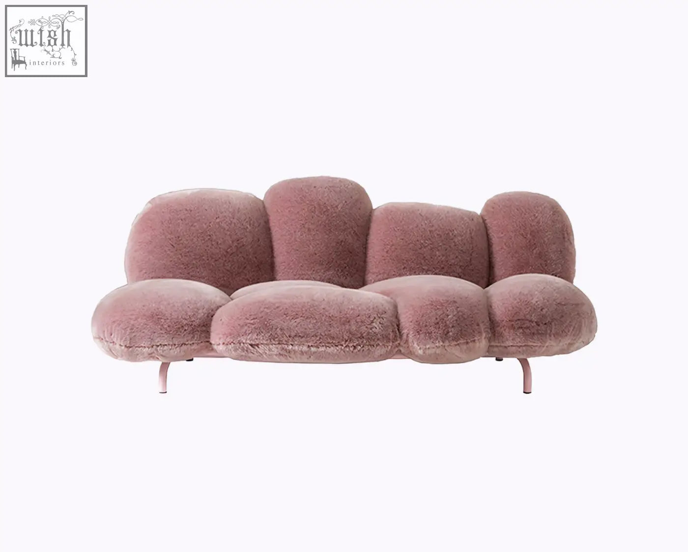 A mauve carter three seater sofa with fluffy cloud design and soft fuzzy upholstery available with offer financing and low shipping cost