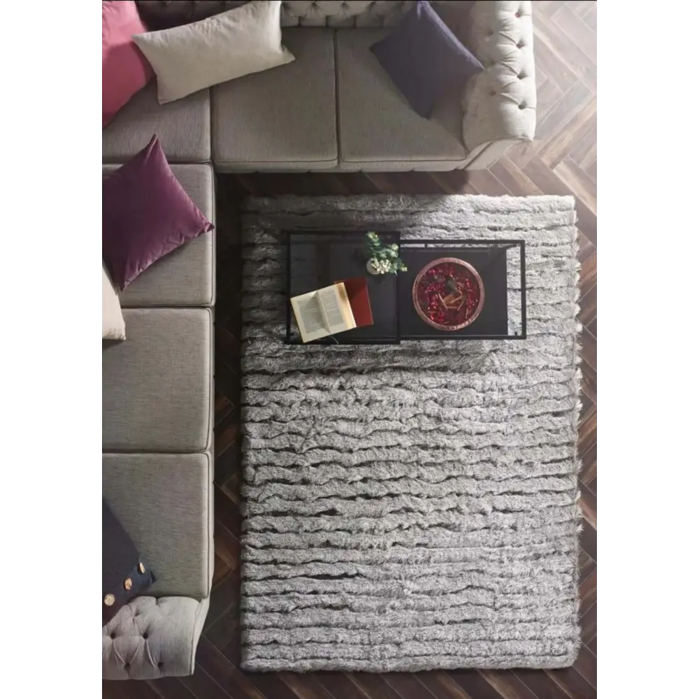 Carved Glamour Silver Grey Shaggy Rug - Rugs