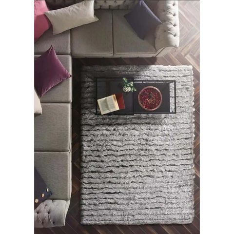 Carved Glamour Silver Grey Shaggy Rug - Rugs