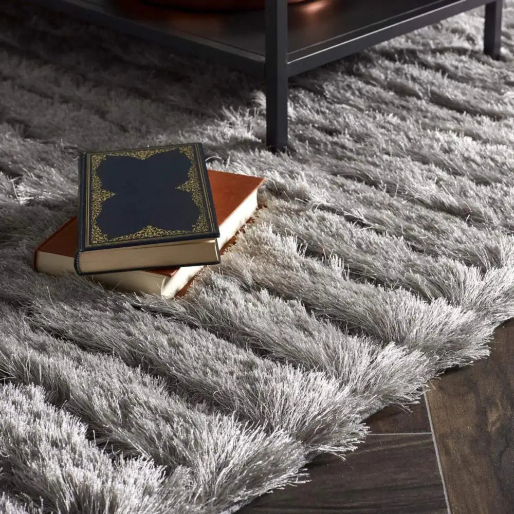 Carved Glamour Silver Grey Shaggy Rug - Rugs