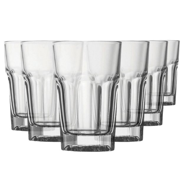 Clear glass casablanca water glasses with ribbed design and thick bases perfect for everyday use set of 6