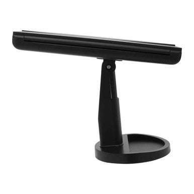 Black plastic tablet stand with sleek minimalist design and adjustable height for cassini tri fold black led mirror
