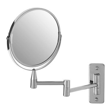 Cassini wall mounted extending mirror with chrome finish circular magnifying glass and adjustable articulated arm