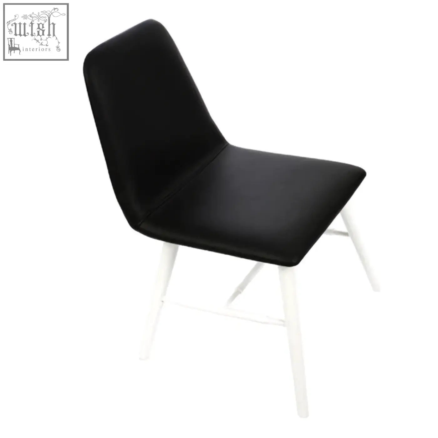 Black cassy leather effect dining chair with white legs and sleek upholstered seat perfect for any dining room