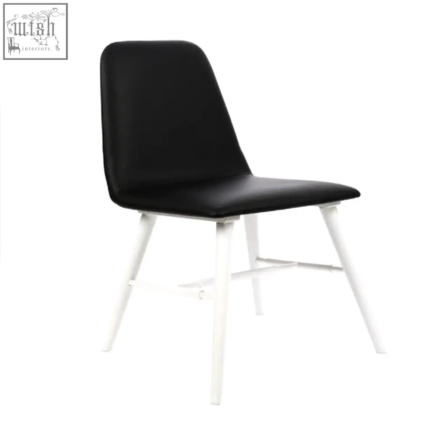 Cassy black leather dining chair with white legs and black upholstered seat for stylish dining spaces