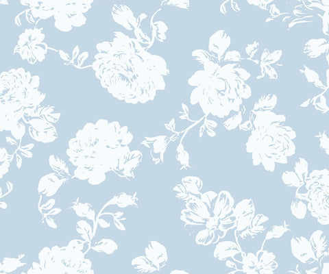 Light blue cast wallpaper with delicate white floral patterns perfect for stylish home decor
