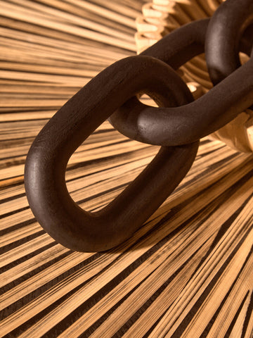 Dark brown thick link chain decor with matte finish made of black wood for stylish link chain decor use