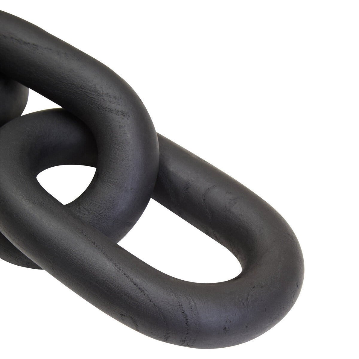 Cato black wood 3 link chain decor showing black matte finished metal link chain with thick robust design