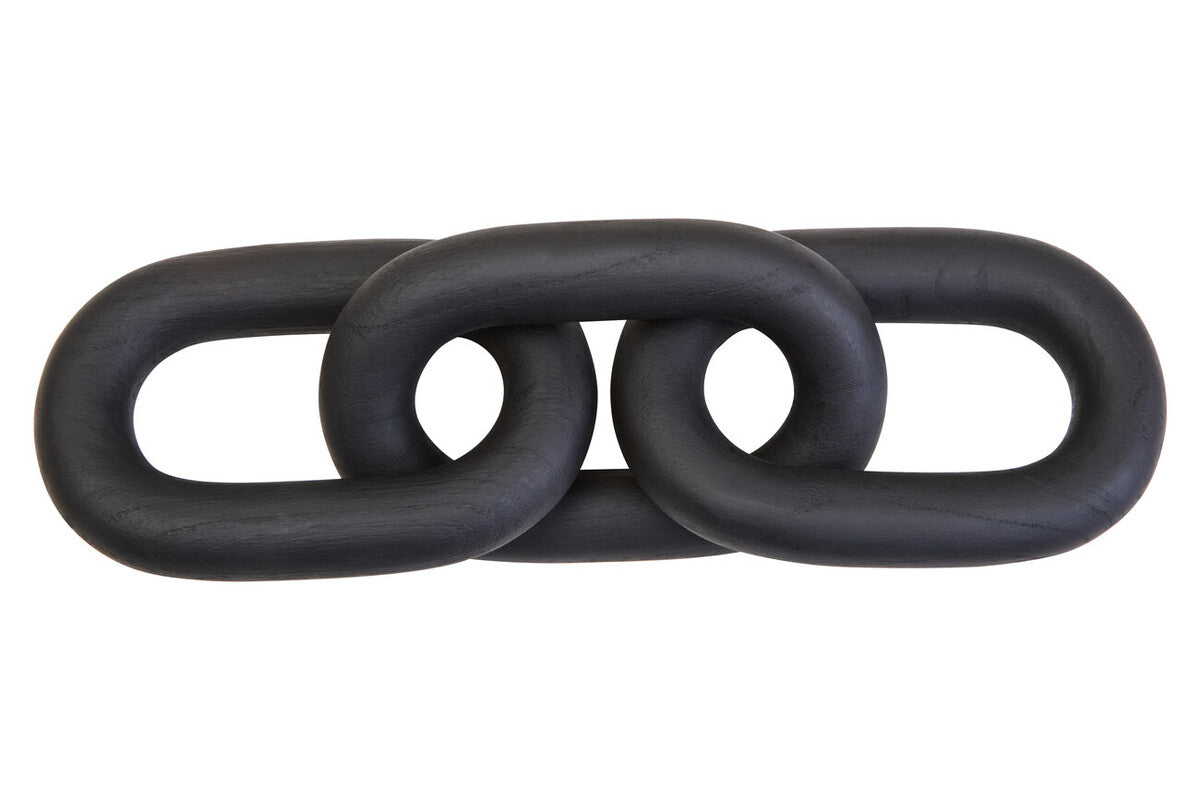Cato black wood 3 link chain decor featuring a matte-finished black wood link chain decor piece
