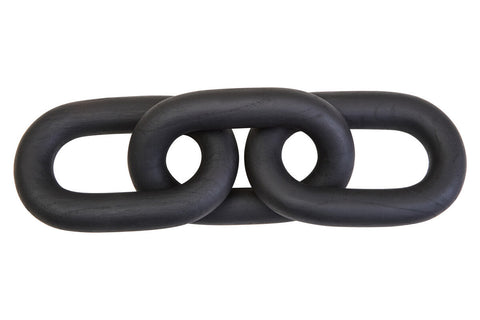 Cato black wood 3 link chain decor featuring a matte-finished black wood link chain decor piece
