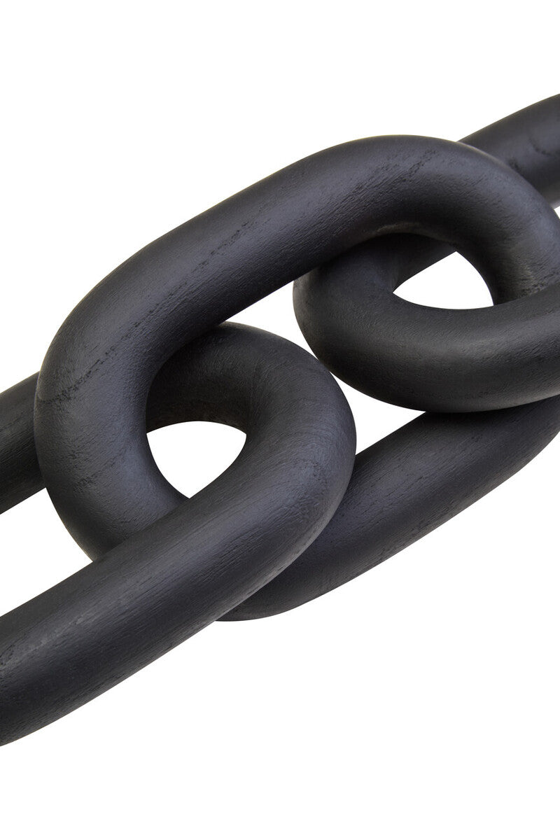Black wood cato link chain decor featuring thick black metal link chain with sturdy interlocking links